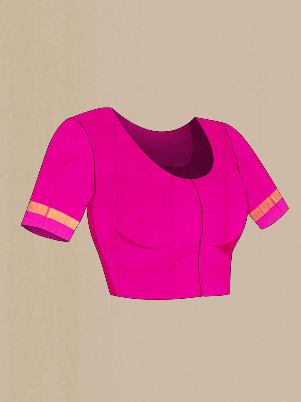 Close up image of the blouse of Purple Kanjivaram Silk Saree with Plain Body and Zari Border. 