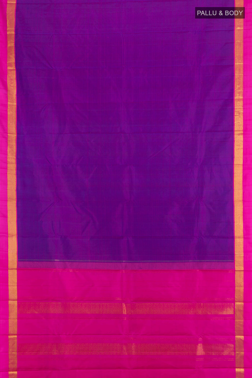Flat view of Purple Kanjivaram Silk Saree with Plain Body and Zari Border. 