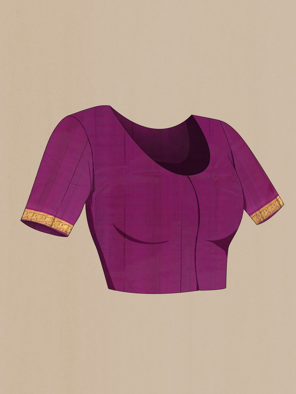 Close up image of the blouse of Black Kanjivaram Silk Saree with Plain Body and Zari Border. 
