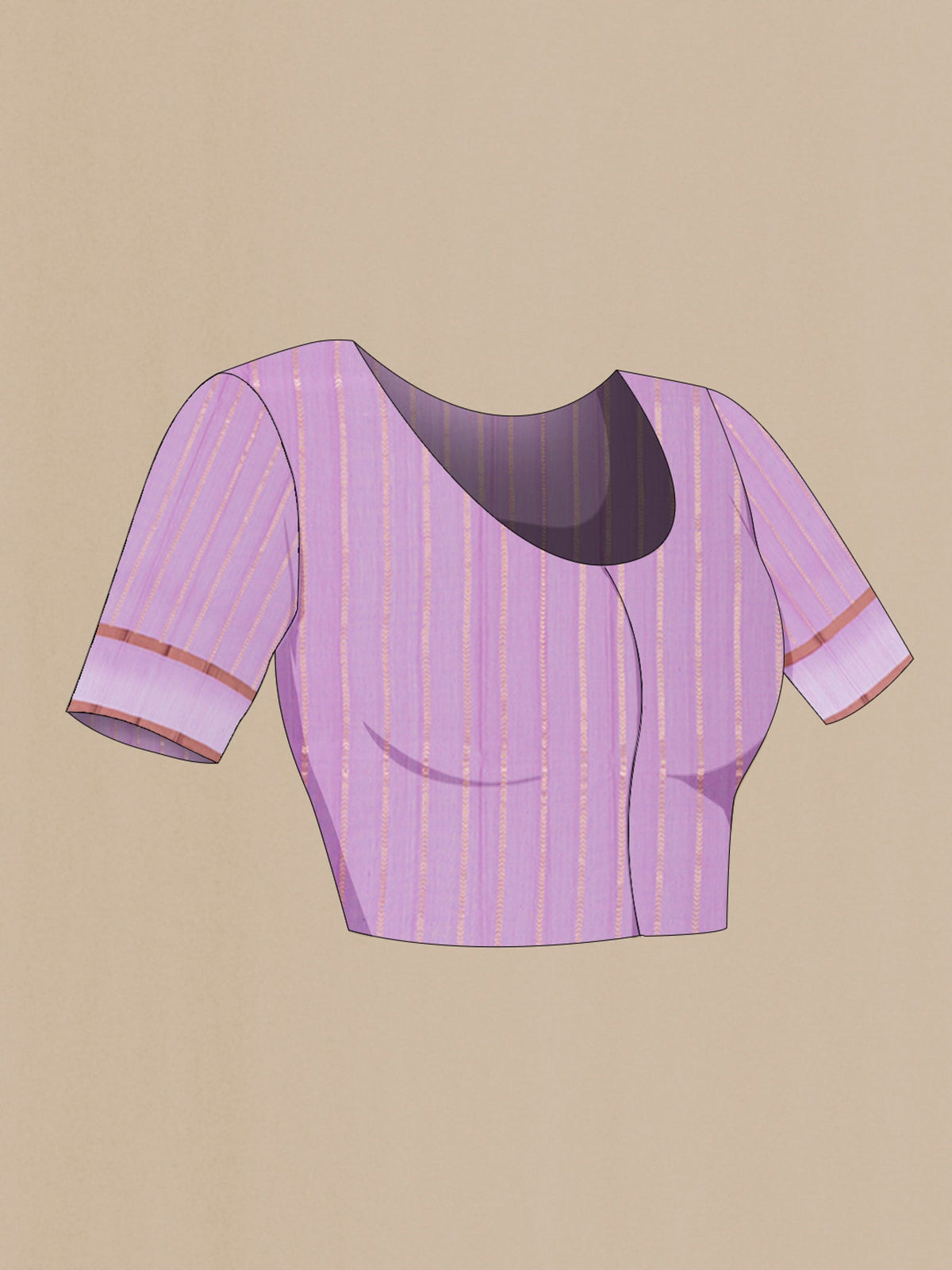 Close up image of the blouse of Lavender Banarasi Kora Cotton Saree with Zari Butta on the body and Plain Border. 