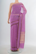 Lavender Banarasi Kora Cotton Saree with Zari Butta on the body and Plain Border.  displayed on a mannequin