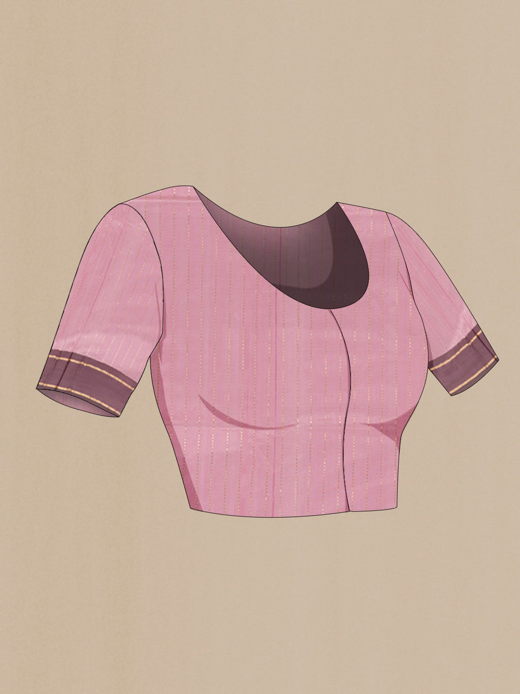 Close up image of the blouse of Rose pink Banarasi Katan Silk Saree with Zari Butta on the body and Plain Border. 