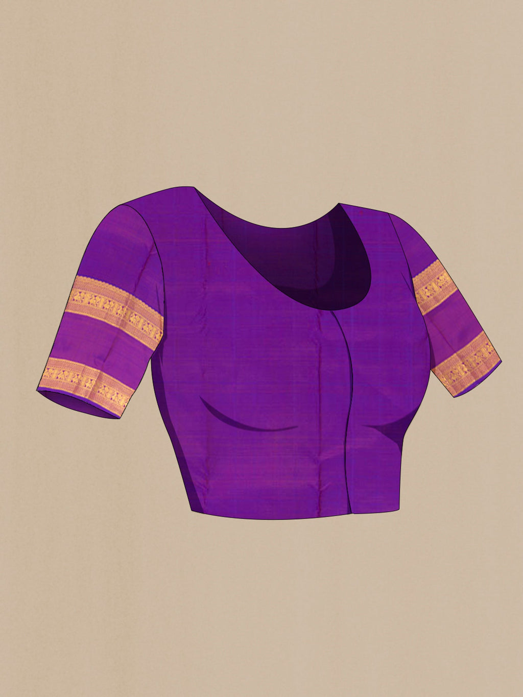 Close up image of the blouse of Dark Pink Kanchipuram Silk Saree with Zari Butta on the body and Zari Border. 