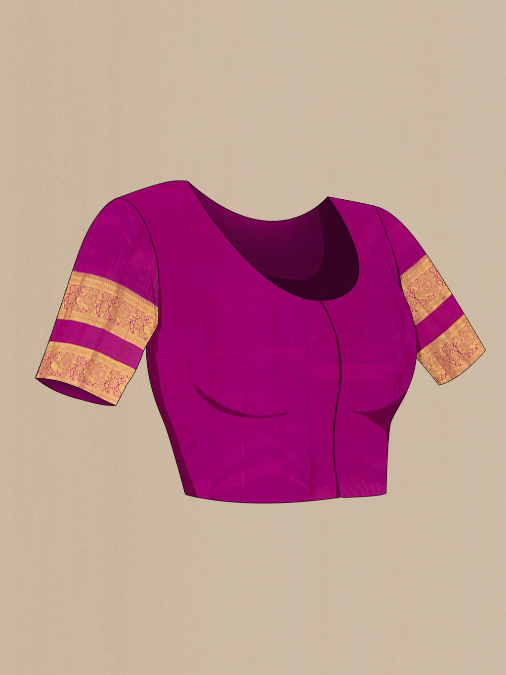 Close up image of the blouse of Brick Orange Kanchipuram Silk Saree with Zari Butta on the body and Zari Border. 