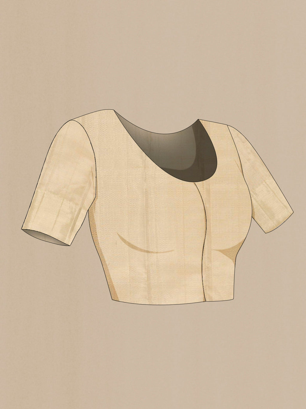 Close up image of the blouse of Beige Kanjivaram Tissue Silk Saree with Zari Brocade on the body and Zari Border. 
