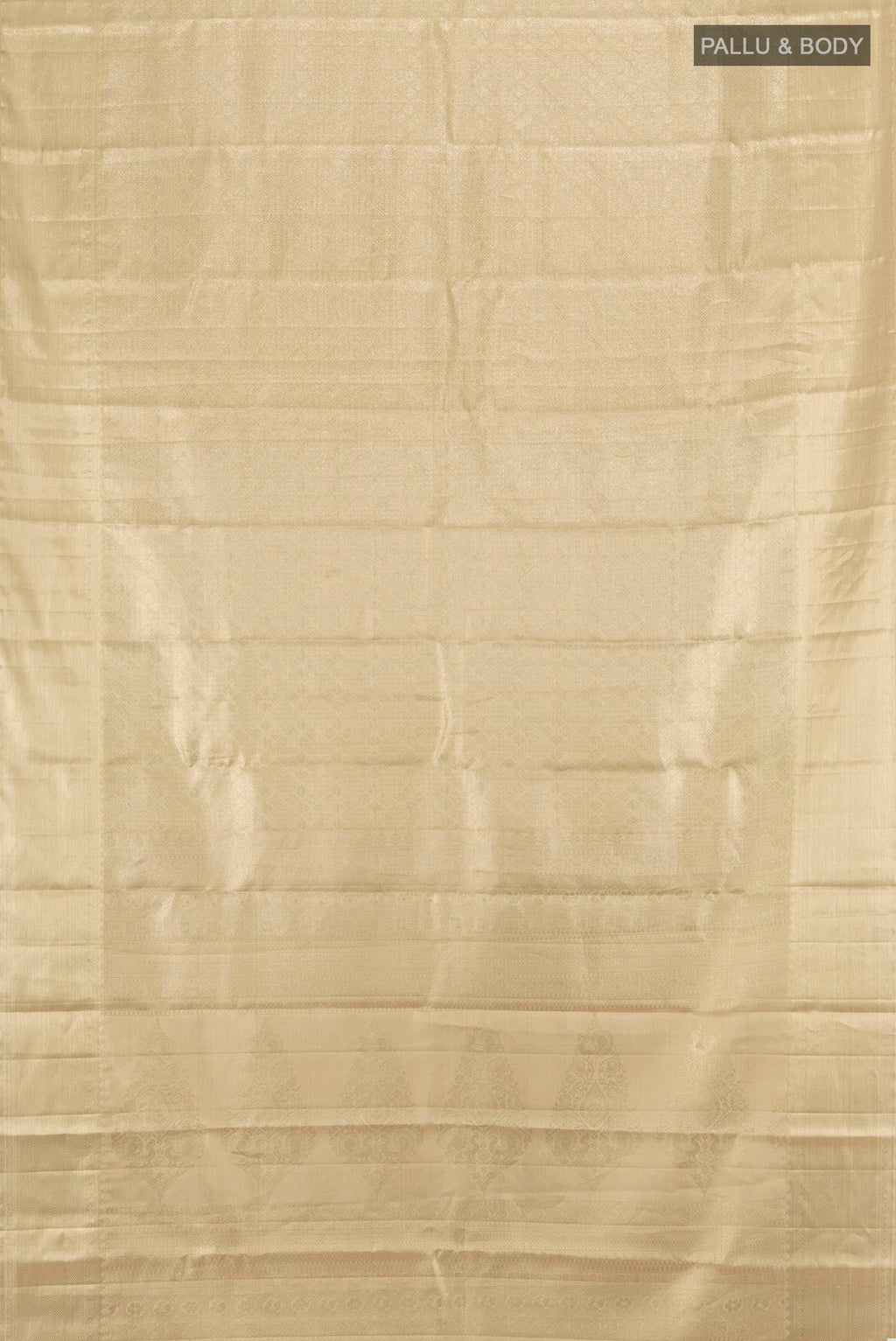 Flat view of Beige Kanjivaram Tissue Silk Saree with Zari Brocade on the body and Zari Border. 