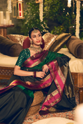 Rudraksha- Black with Green Half and Half Kanchipuram Silk Saree