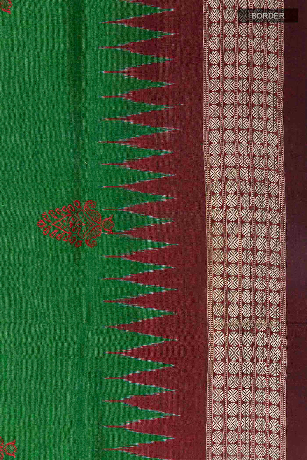 Border image of Green Orissa Silk Saree with Thread Butta on the body and Zari Border