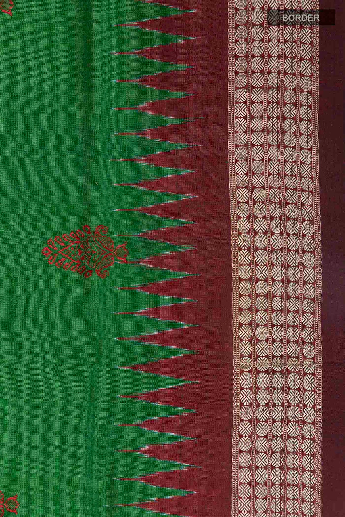 Border image of Green Orissa Silk Saree with Thread Butta on the body and Zari Border