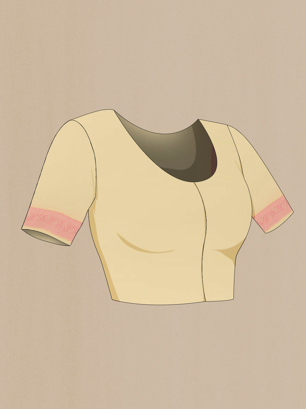 Close up image of the blouse of Cream Banarasi Georgette Saree with Zari Brocade on the body and Zari Border. 