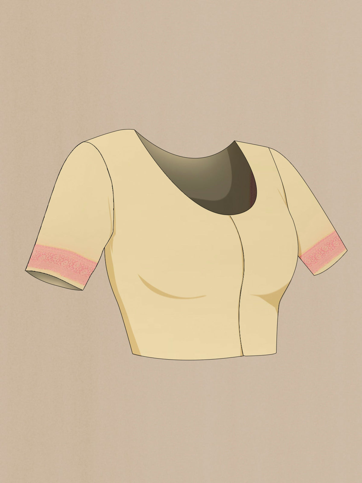 Close up image of the blouse of Cream Banarasi Georgette Saree with Zari Brocade on the body and Zari Border. 