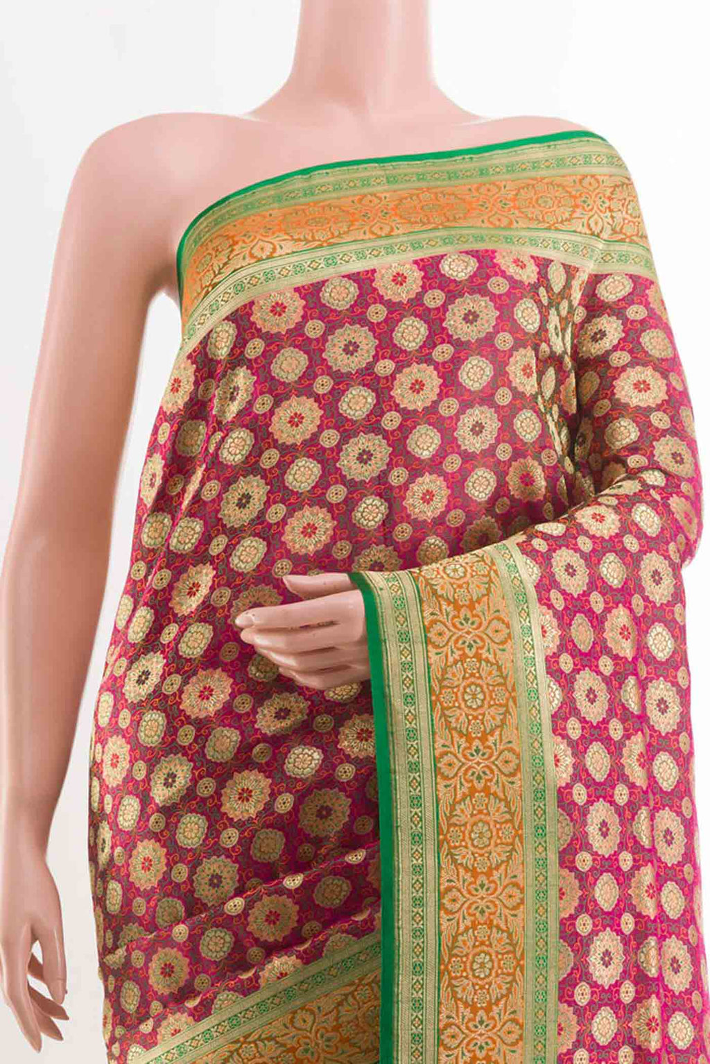 Border image of Pink Dual Tone Banarasi Tanchoi Silk Saree with Zari Brocade on the body and Zari Border