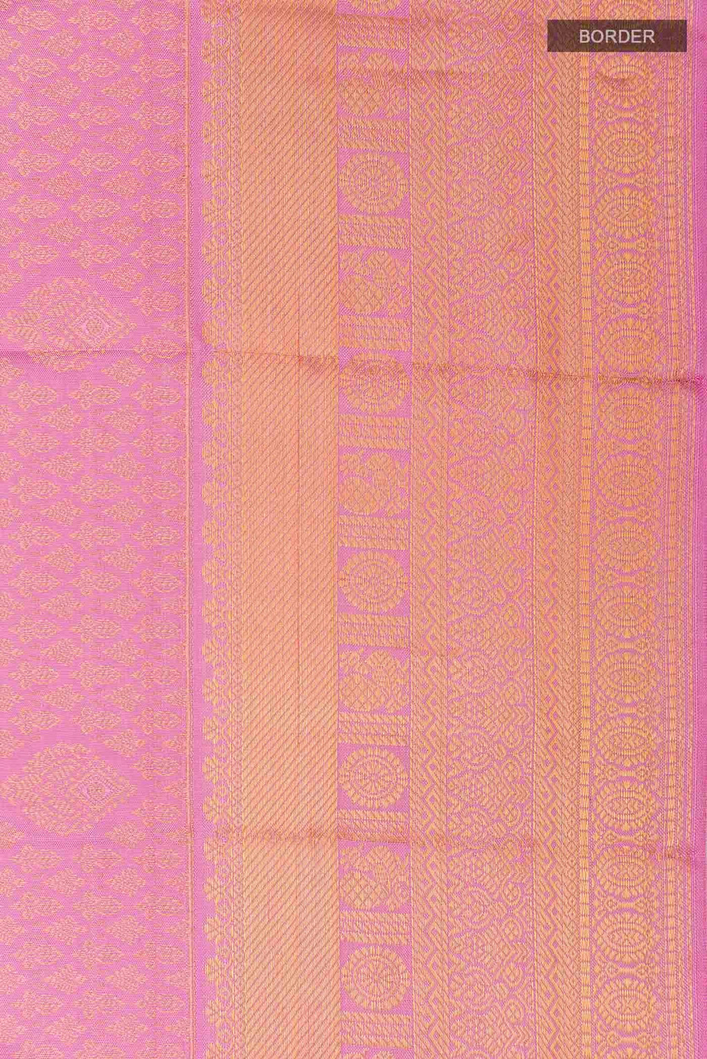 Border image of Pure Silk Pure Zari Pink Kanchipuram Saree with Zari Brocade on the body and Zari Border