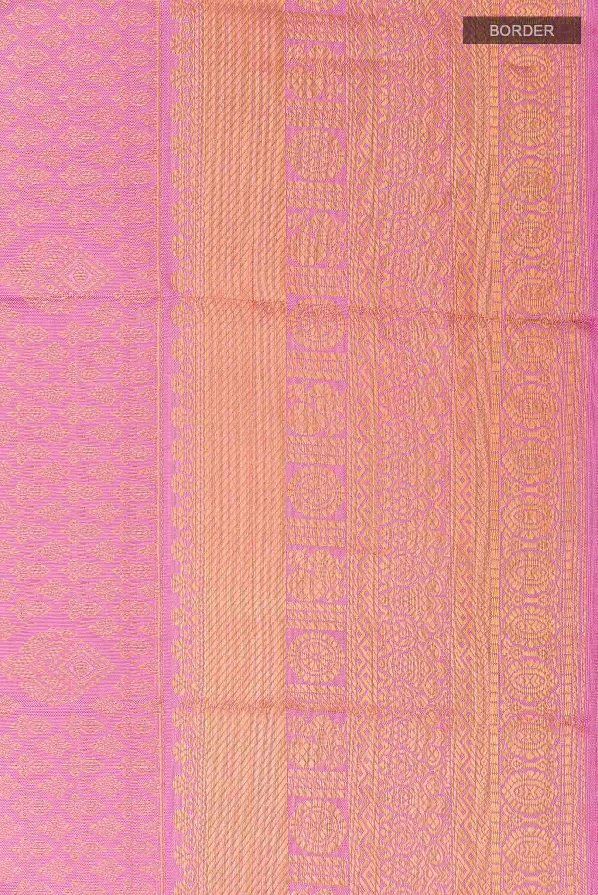 Border image of Pure Silk Pure Zari Pink Kanchipuram Saree with Zari Brocade on the body and Zari Border