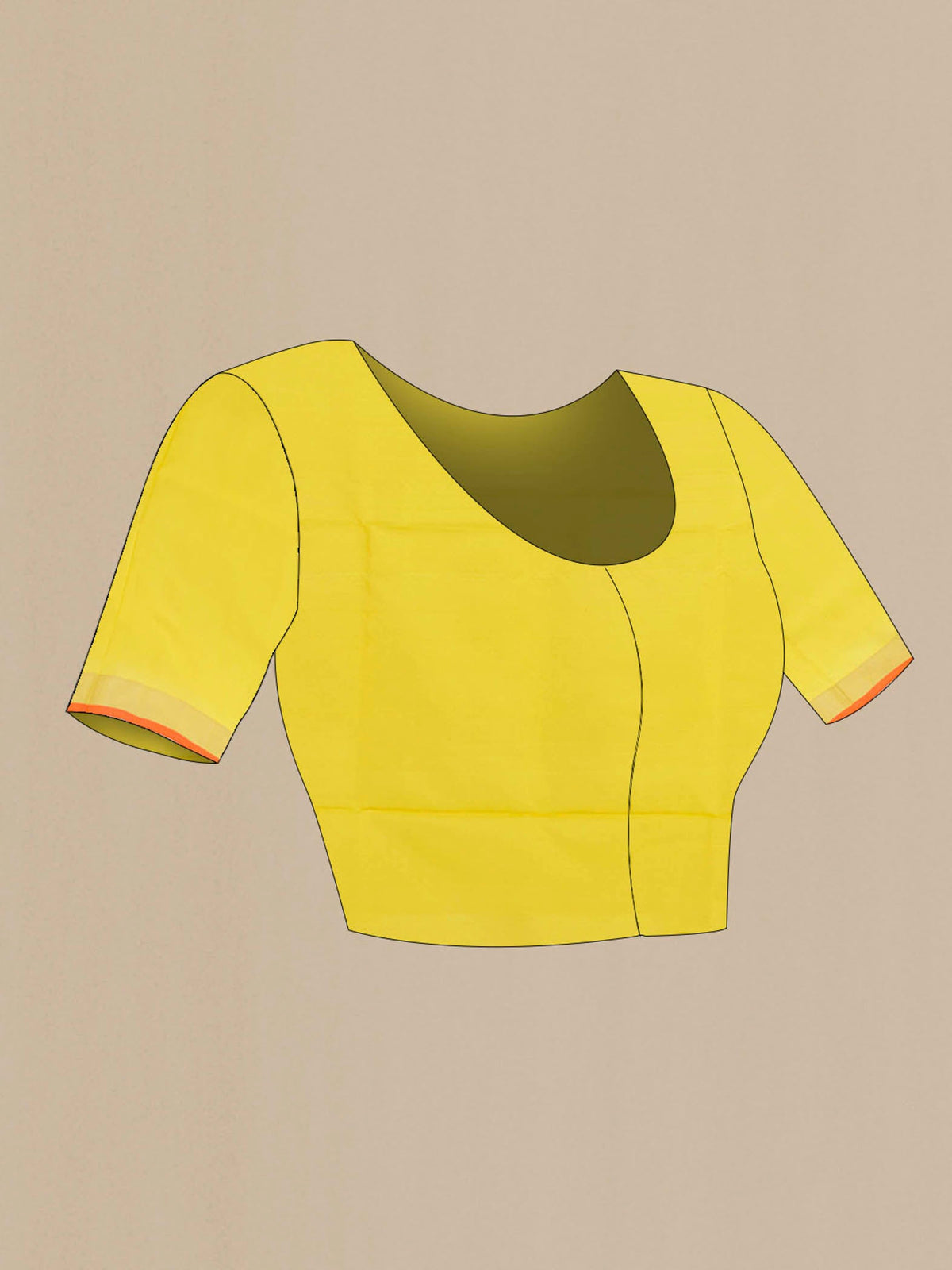 Close up image of the blouse of Yellow Uppada Silk Saree with Zari Butta on the body and Zari Border