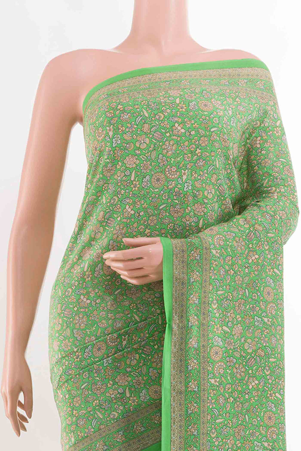Border image of Green Crepe SareePrinted design on the body and Printed Border