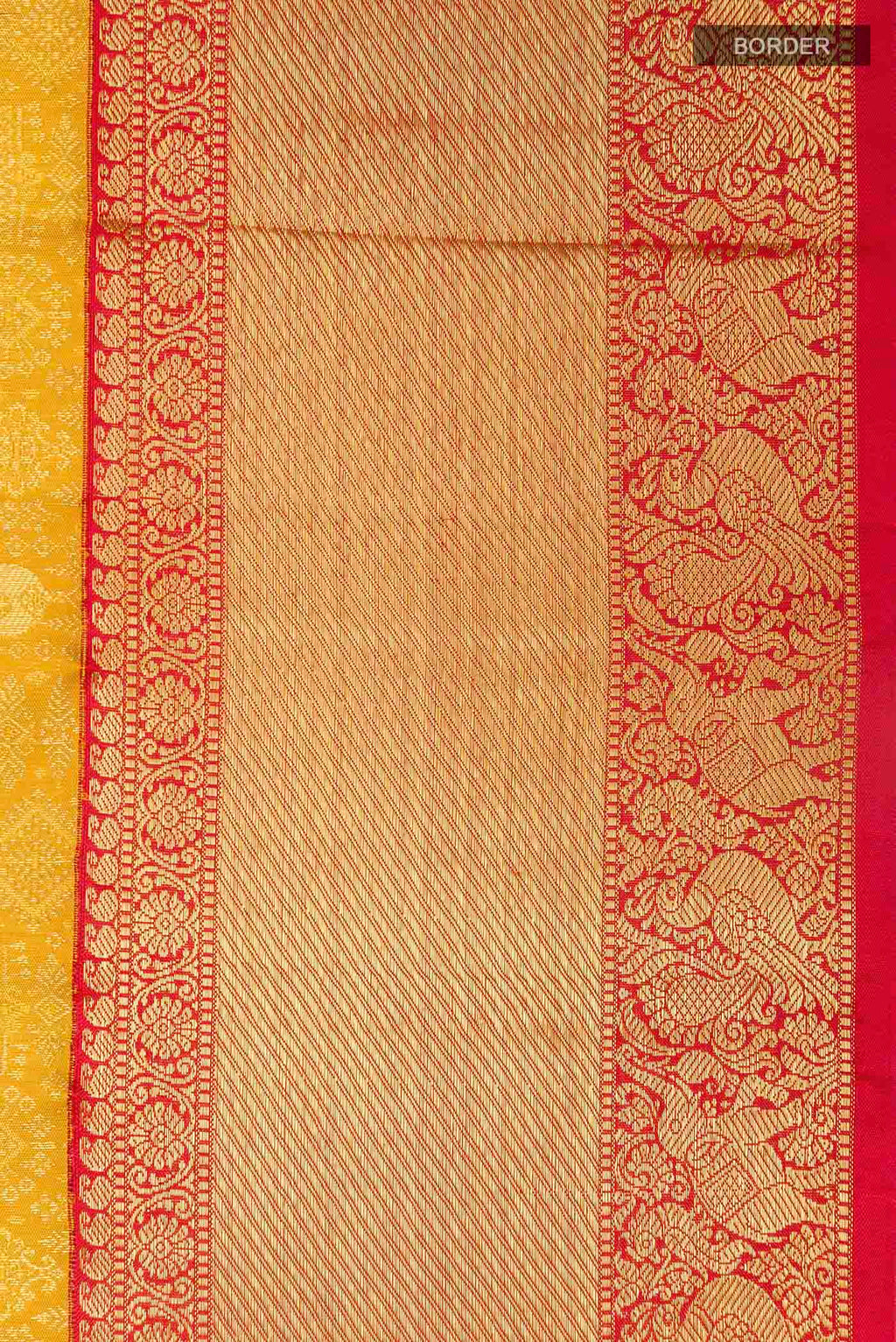 Border image of Yellow Dual Tone Kanchipuram Silk Saree with Zari Brocade on the body and Zari Border