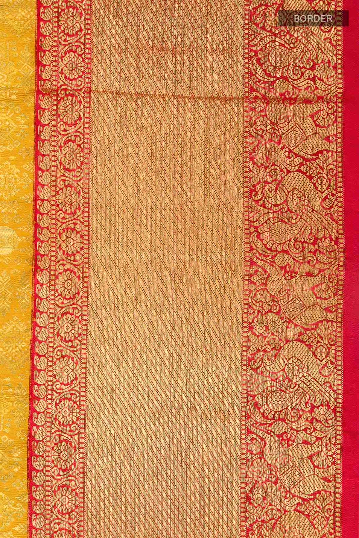 Border image of Yellow Dual Tone Kanchipuram Silk Saree with Zari Brocade on the body and Zari Border