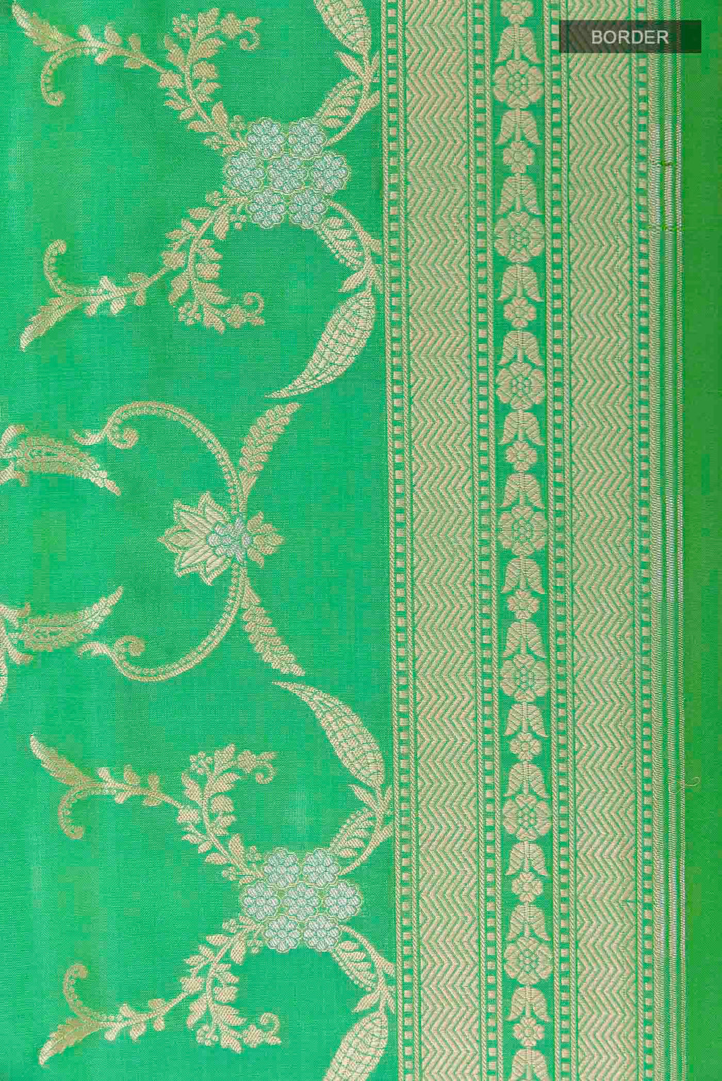 Border image of Green Banarasi Silk Saree with Zari Brocade on the body and Zari Border