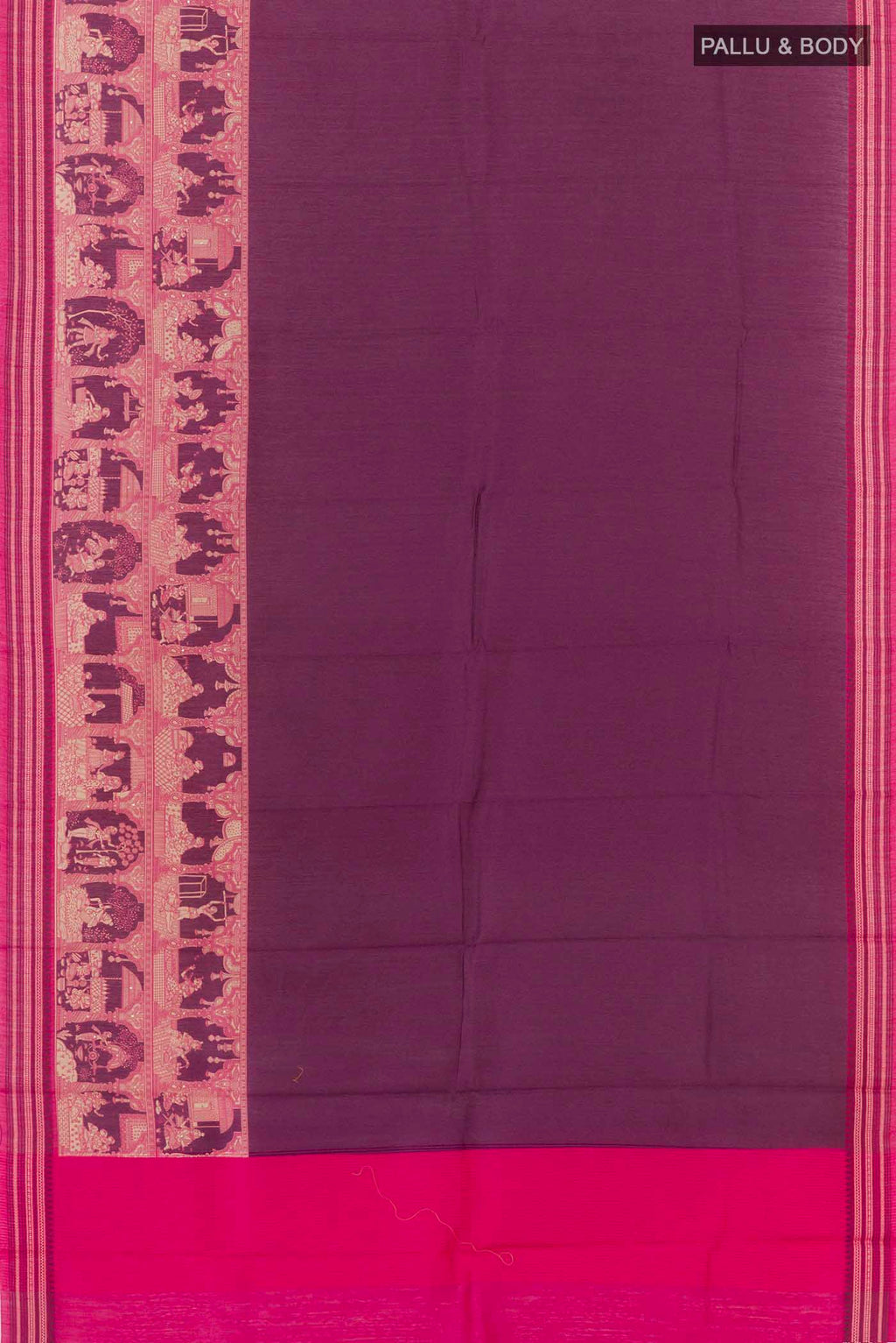 Flat view of Magenta Tussar Saree With Printed design on the body and Printed Border