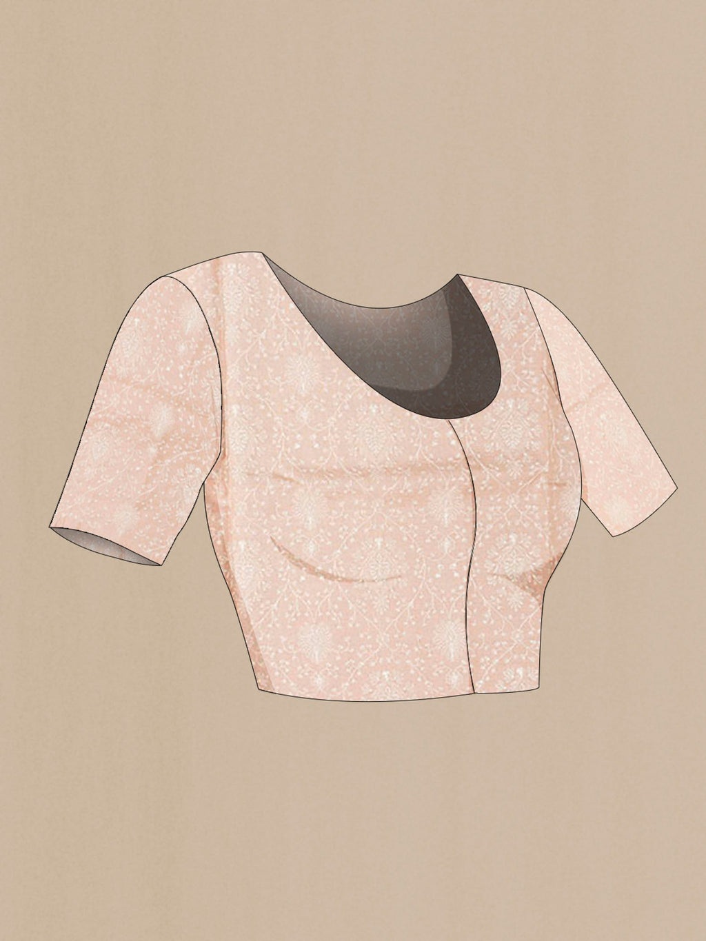 Close up image of the blouse of Imperial Pink Tussar Saree with Thread Butta on the body and Embroidery Border