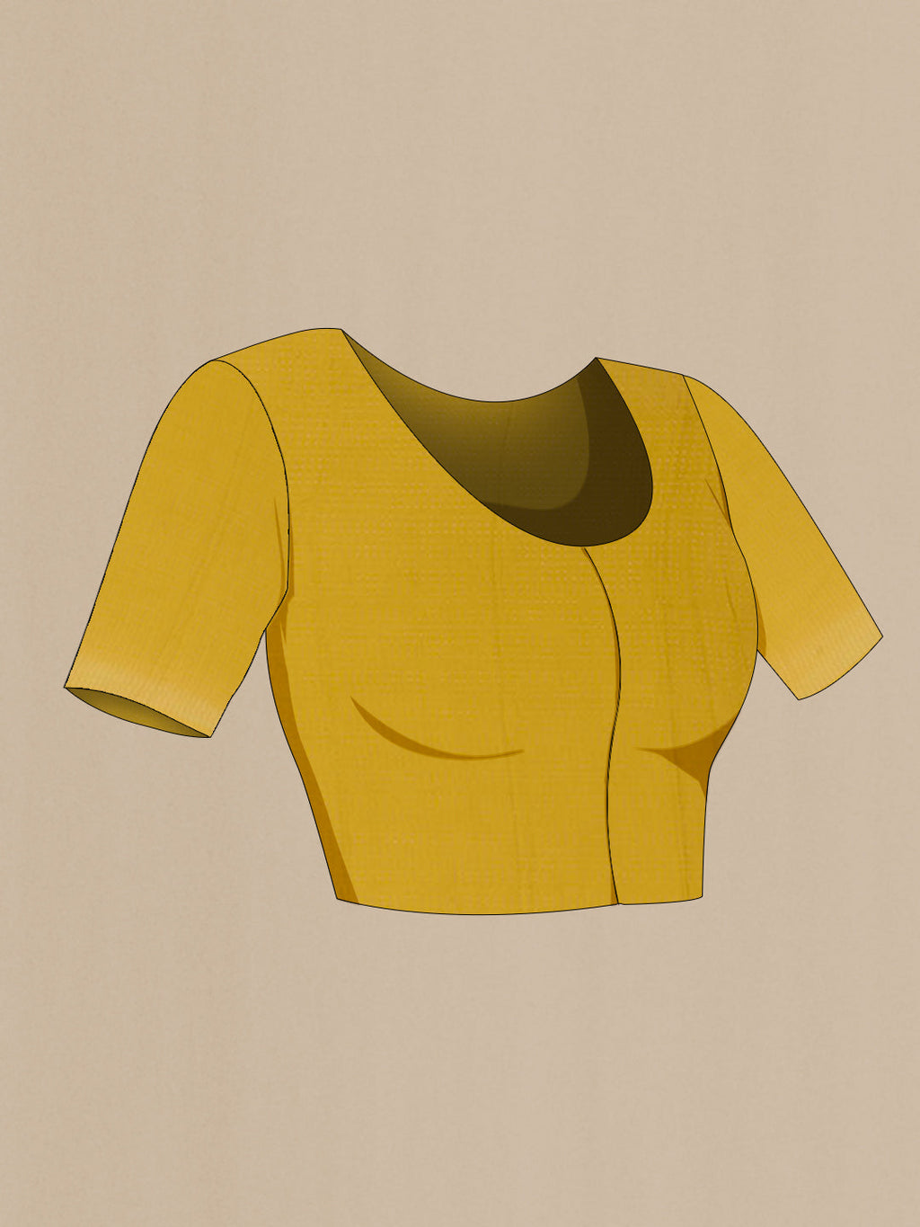 Close up image of the blouse of Yellow Mysore Chiffon Saree with Checked design on the body and Zari Border. 