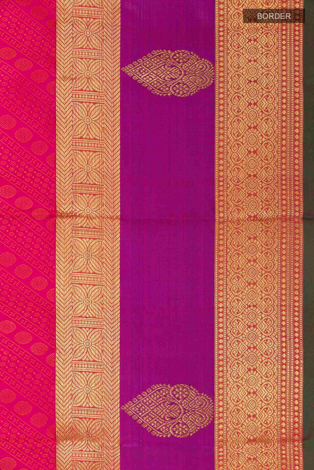 Border image of Pink Dual Tone Kanchipuram Silk Saree with Jacquard design on the body and Zari Border