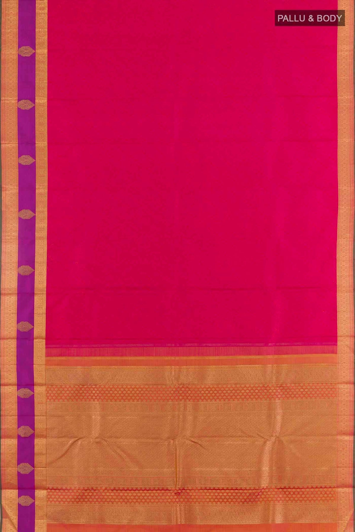 Flat view of Pink Dual Tone Kanchipuram Silk Saree with Jacquard design on the body and Zari Border