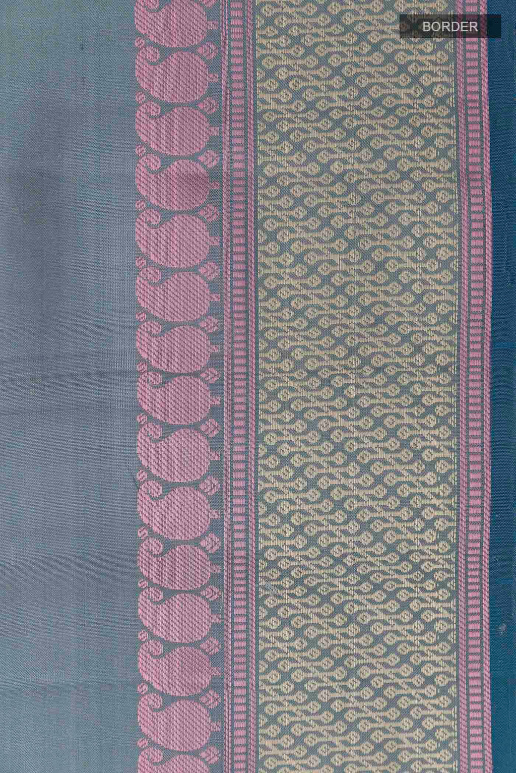 Border image of Grey Kanchipuram Silk Saree with Thread Butta on the body and Thread Embroidery Border
