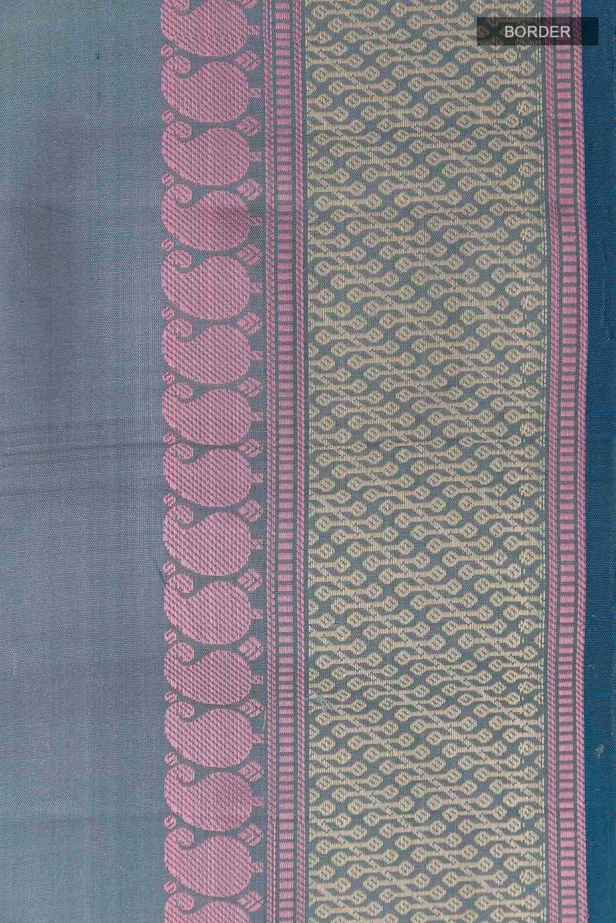 Border image of Grey Kanchipuram Silk Saree with Thread Butta on the body and Thread Embroidery Border