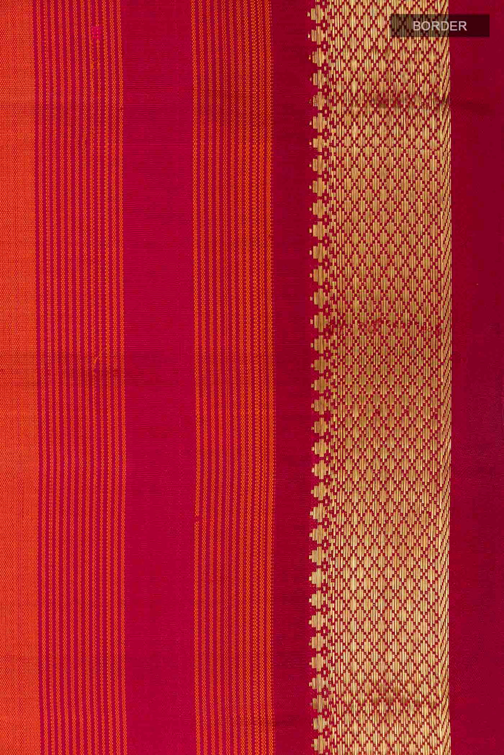 Border image of Maroon Kanchipuram Silk Saree with Stripes on the body and Zari Border