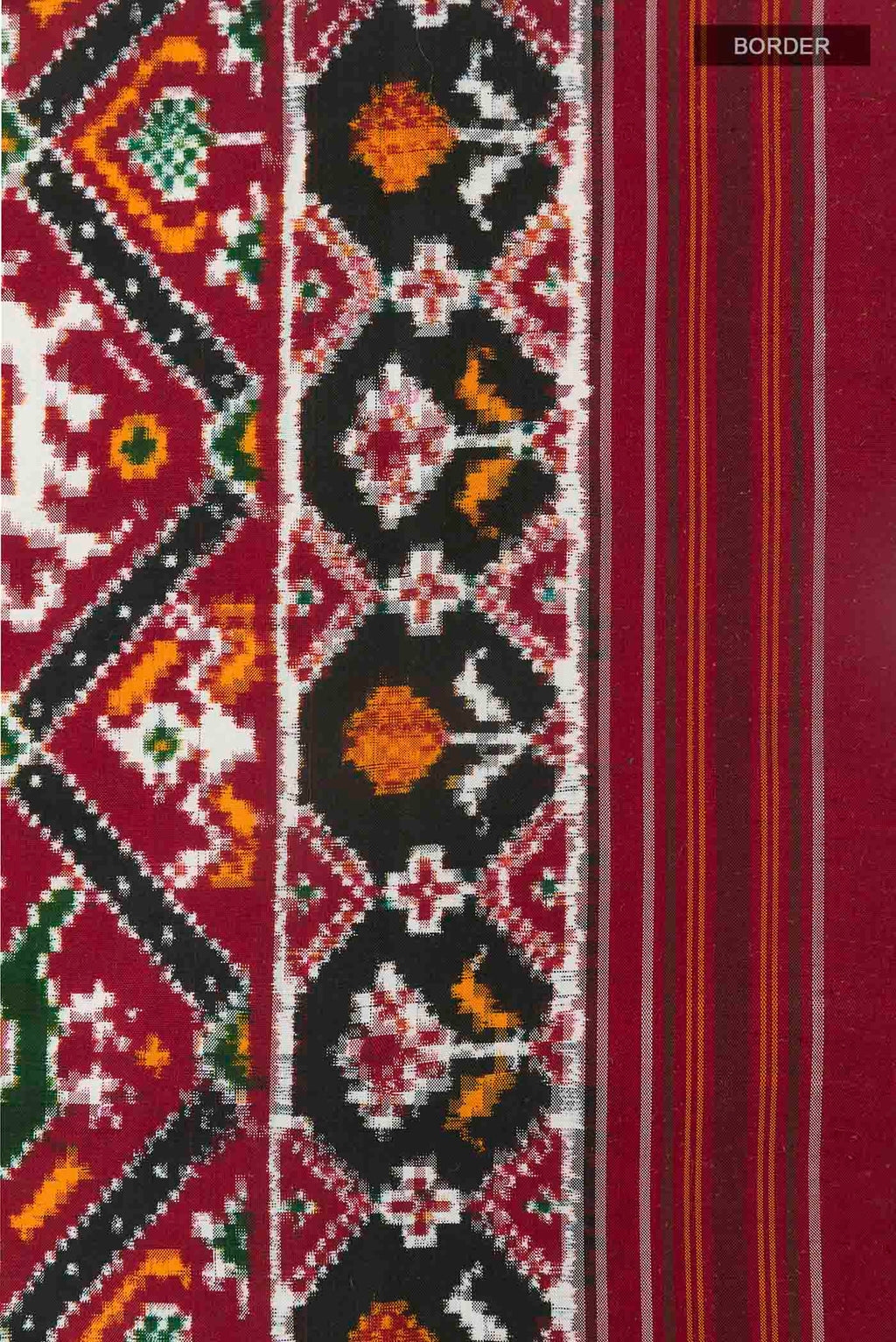 Border image of Maroon Pochampally Silk Saree with Pure Ikat on the body and Ikat Border