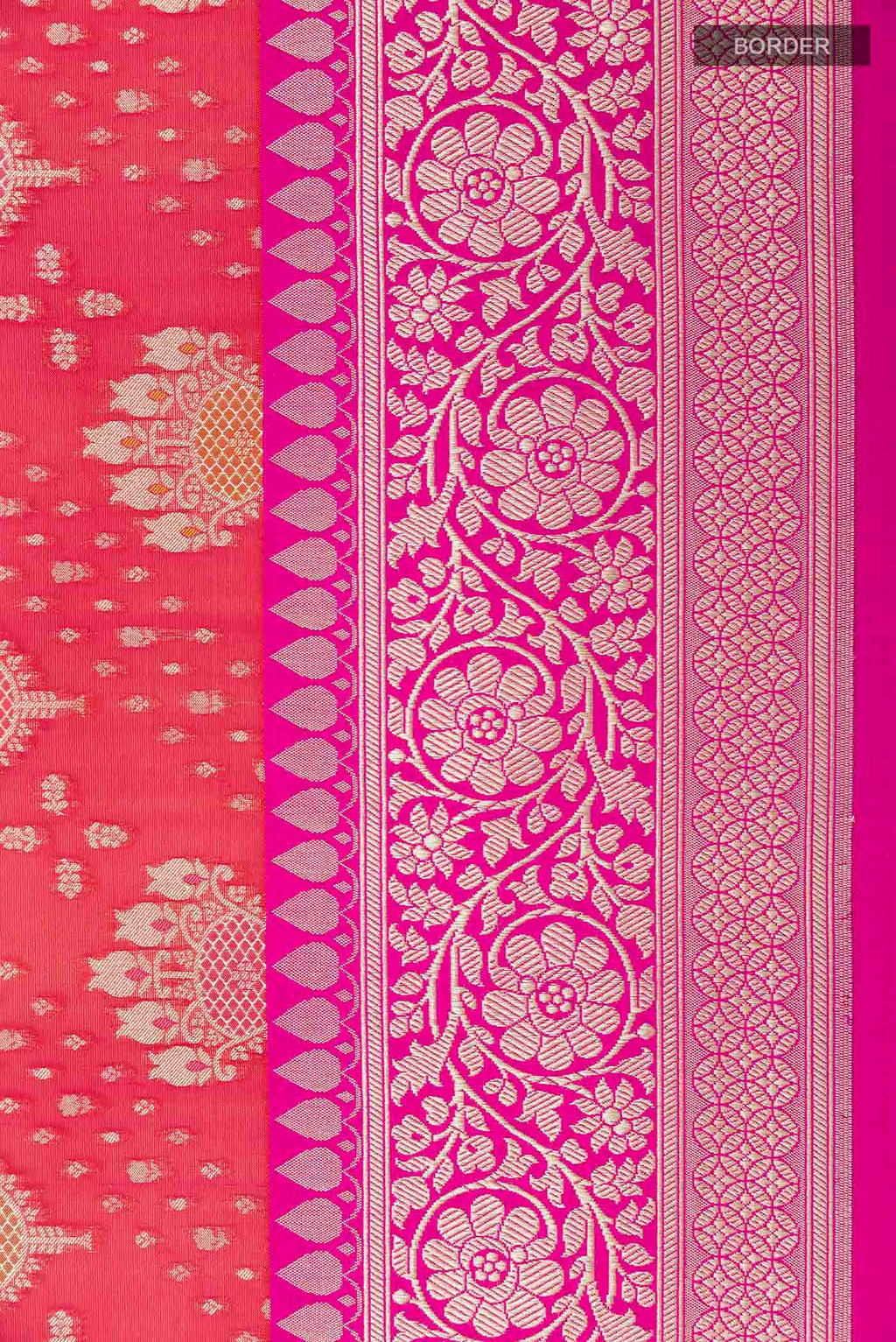 Border image of Red Banarasi Silk Saree with Zari Butta on the body and Zari Border