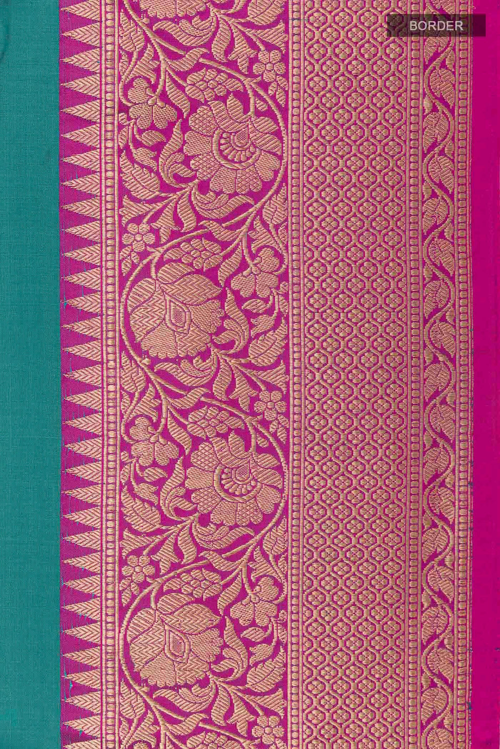 Border image of Sea Green Banarasi Katan Silk Saree with Zari Butta on the body and Zari Border