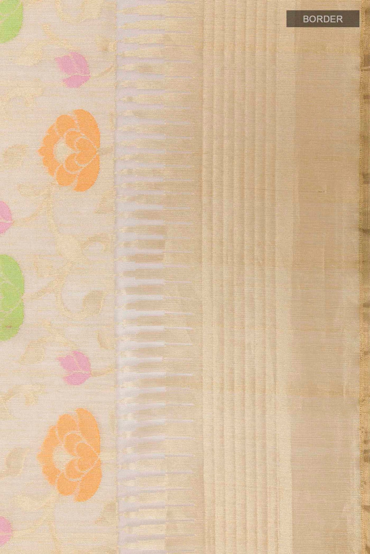 Border image of Beige Banarasi Kora Silk Saree with Thread Brocade on the body and Zari Border