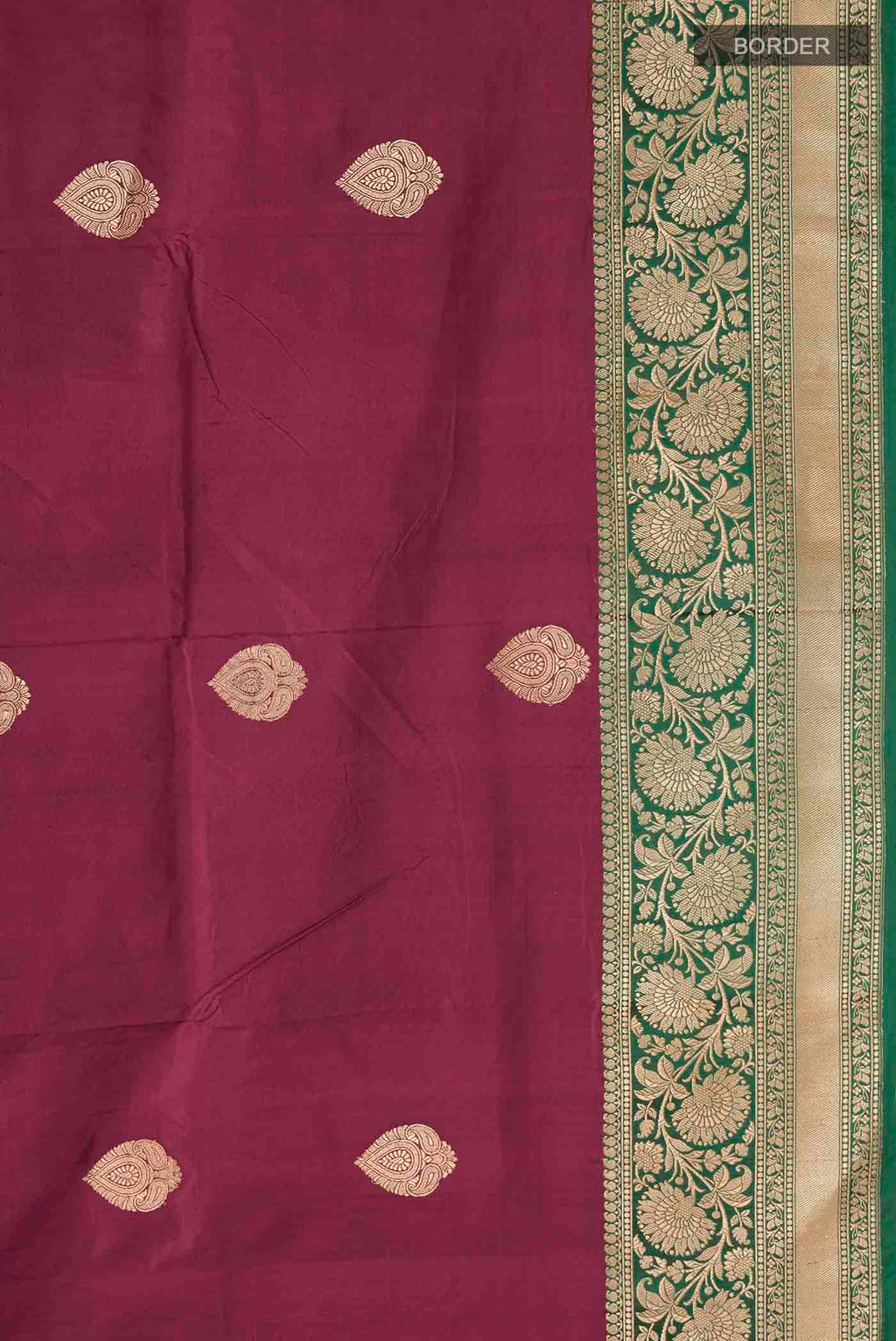 Border image of Maroon Banarasi Katan Silk Saree with Zari Butta on the body and Zari Border