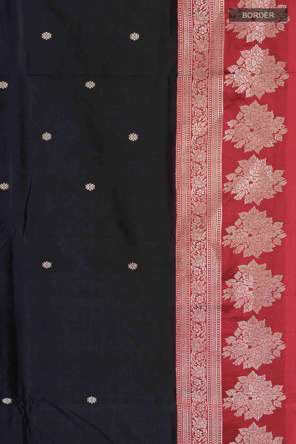 Border image of Black Banarasi Katan Silk Saree with Zari Butta on the body and Zari Border