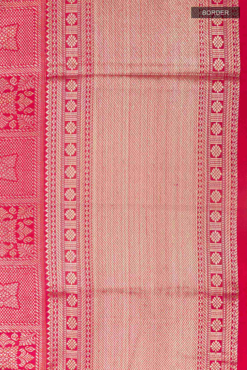 Border image of Red Kanchipuram Silk Saree with Zari Brocade on the body and Zari Border