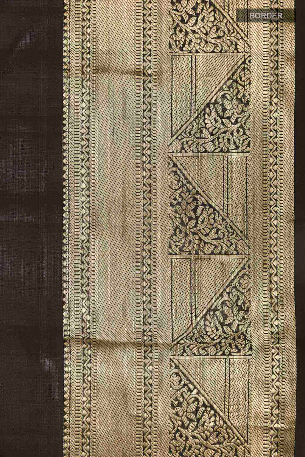 Border image of Black Kanchipuram Silk Saree with Zari Butta on the body and Zari Border