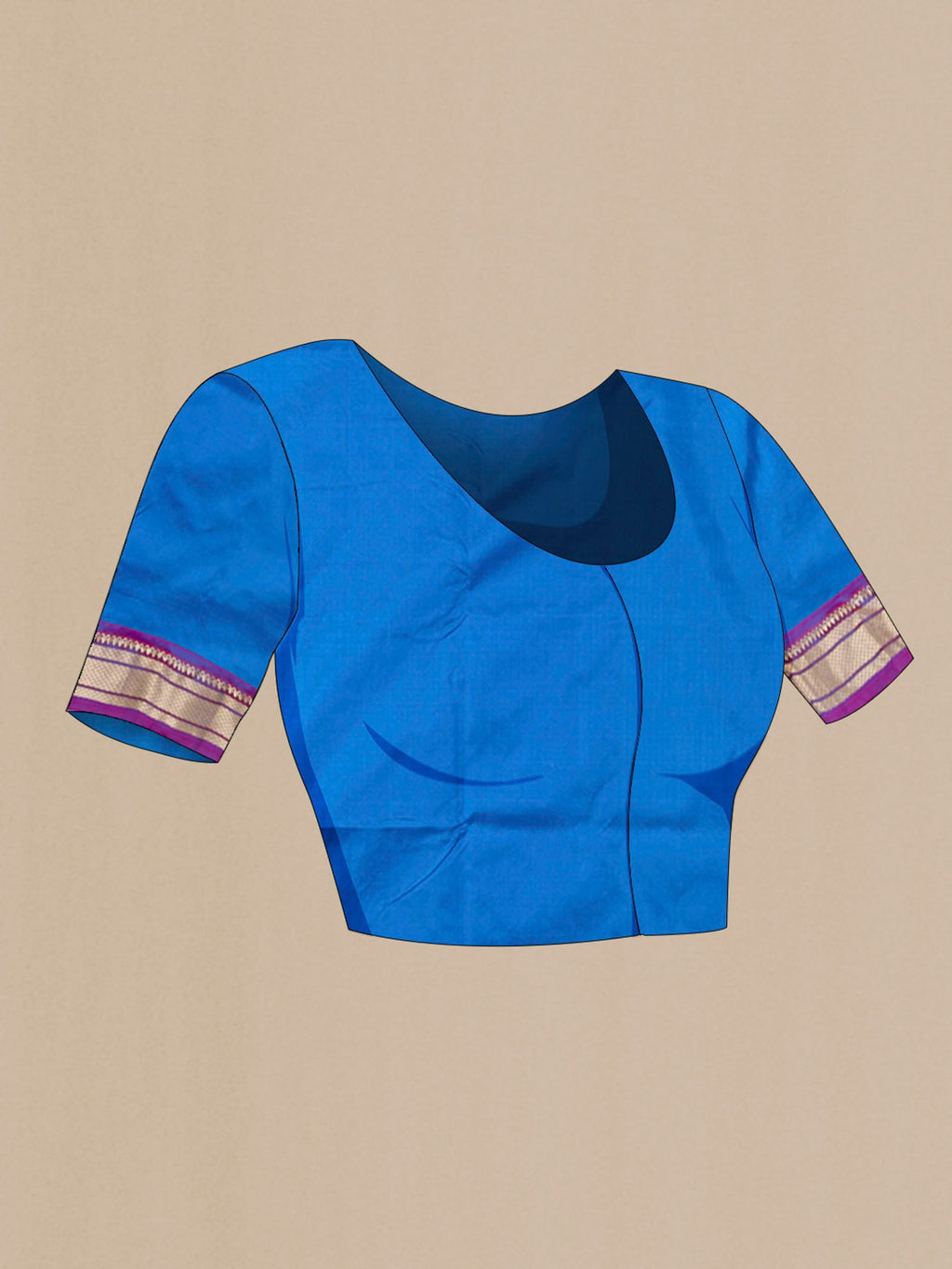 Close up image of the blouse of Blue Paithani Silk Saree with Zari Butta on the body and Zari Border