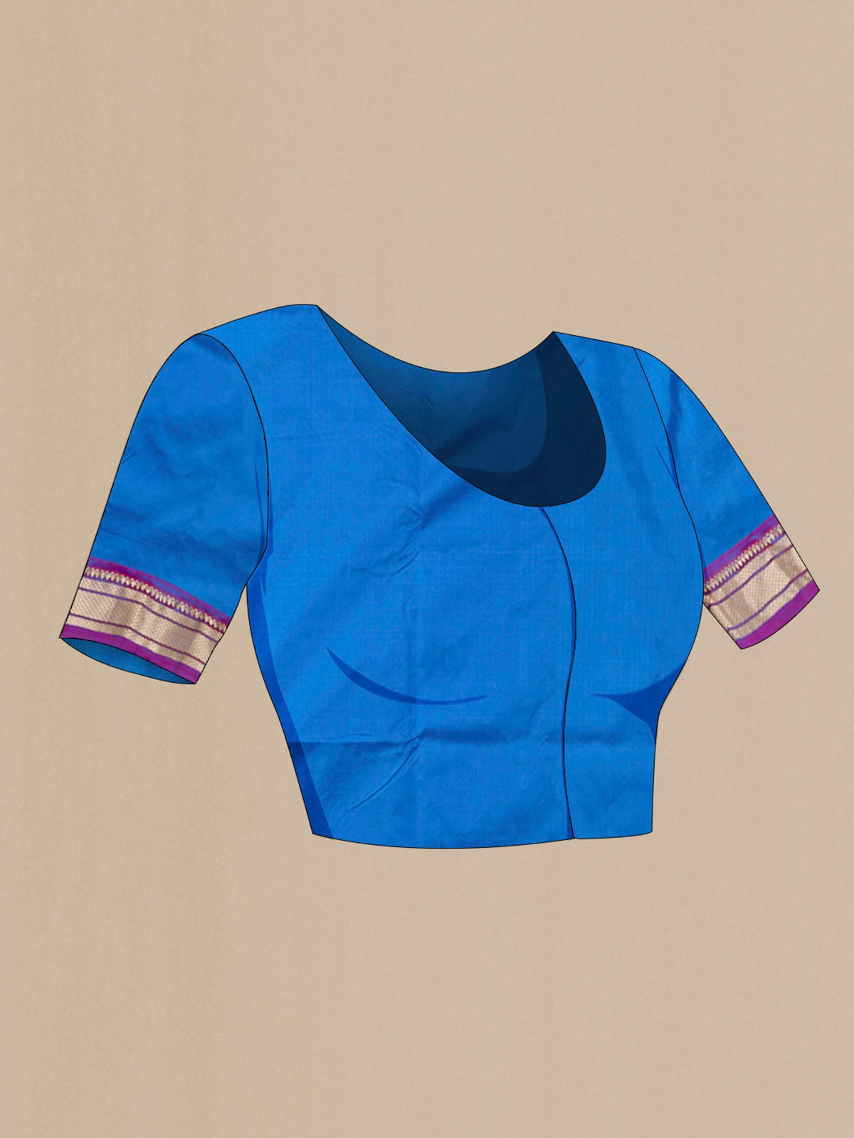 Close up image of the blouse of Blue Paithani Silk Saree with Zari Butta on the body and Zari Border