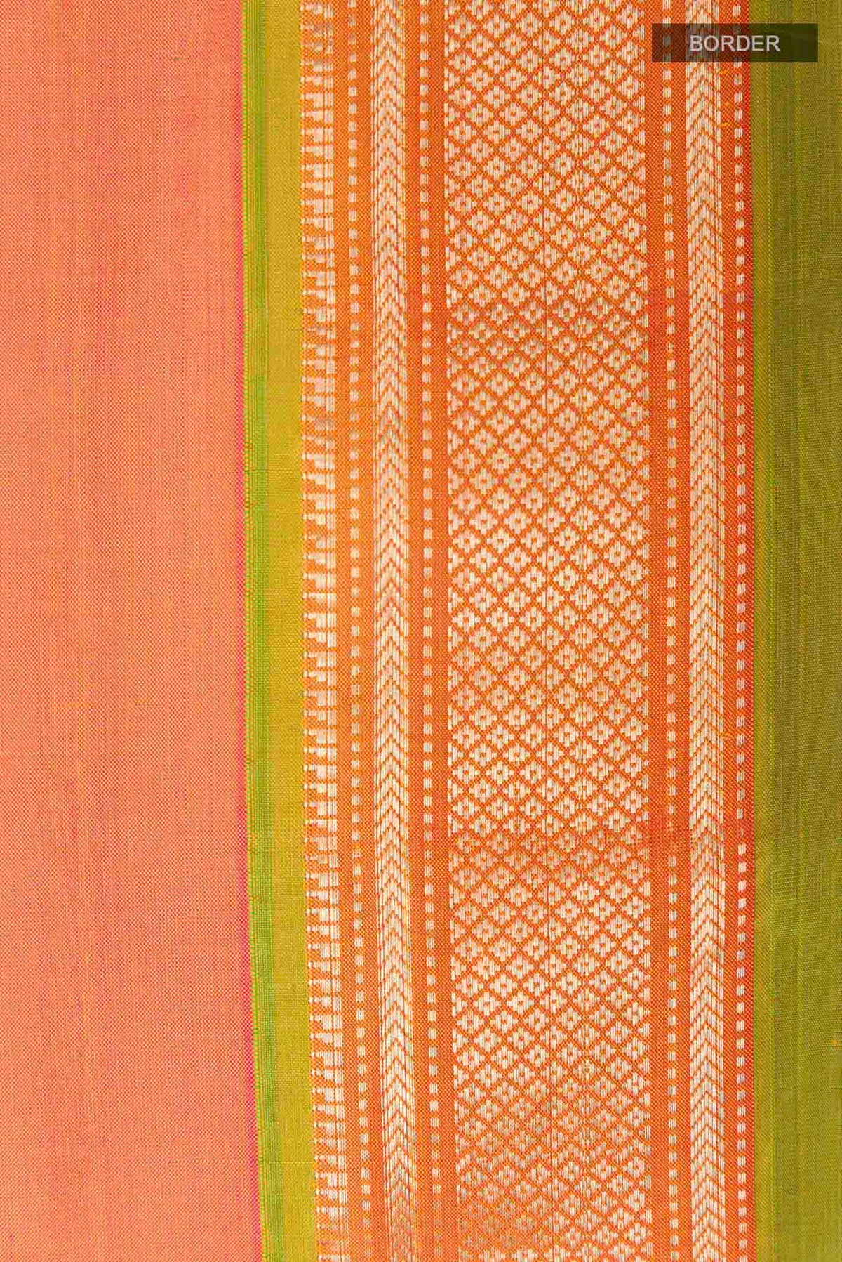 Border image of Orange Dual Tone Paithani Silk Saree with Zari Butta on the body and Zari Border