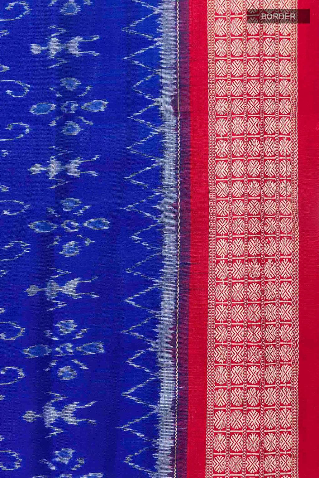Border image of Blue Orissa Silk Saree with Pure Ikat on the body and Thread Border