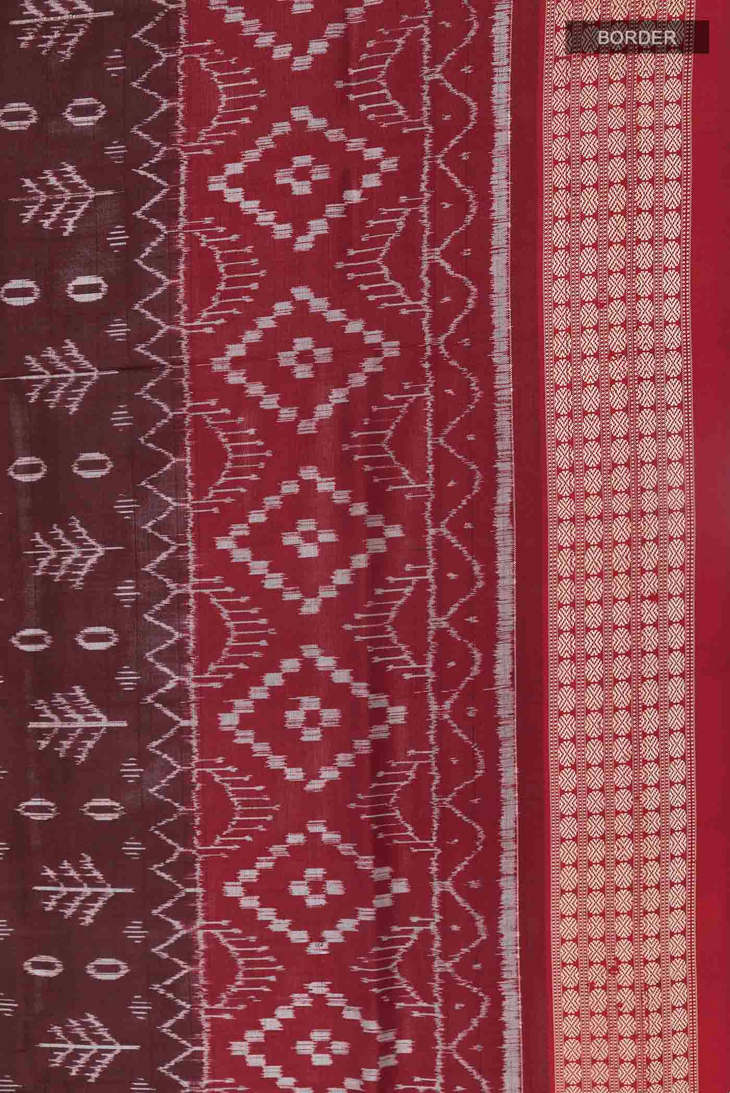 Border image of Brown Orissa Silk Saree with Pure Ikat on the body and Thread Border