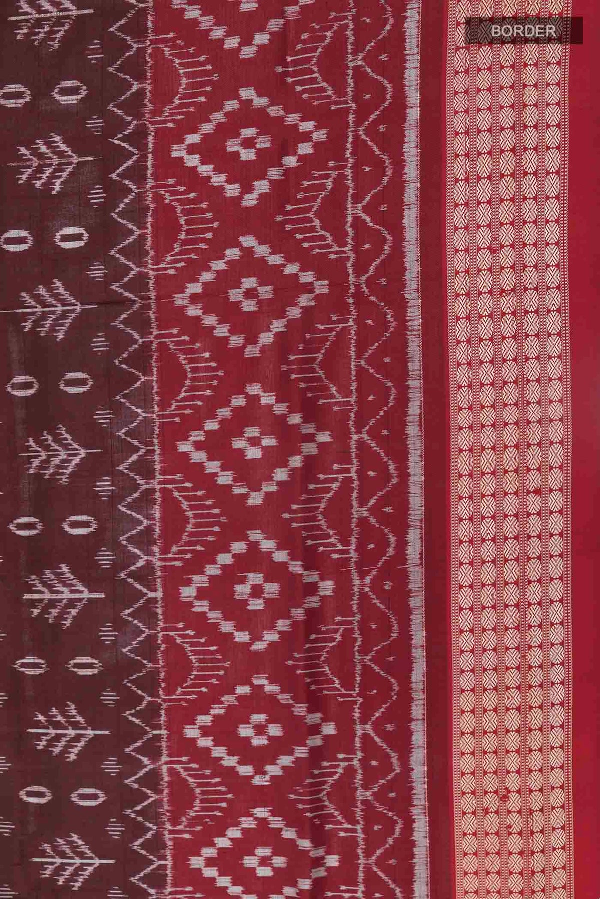 Border image of Brown Orissa Silk Saree with Pure Ikat on the body and Thread Border