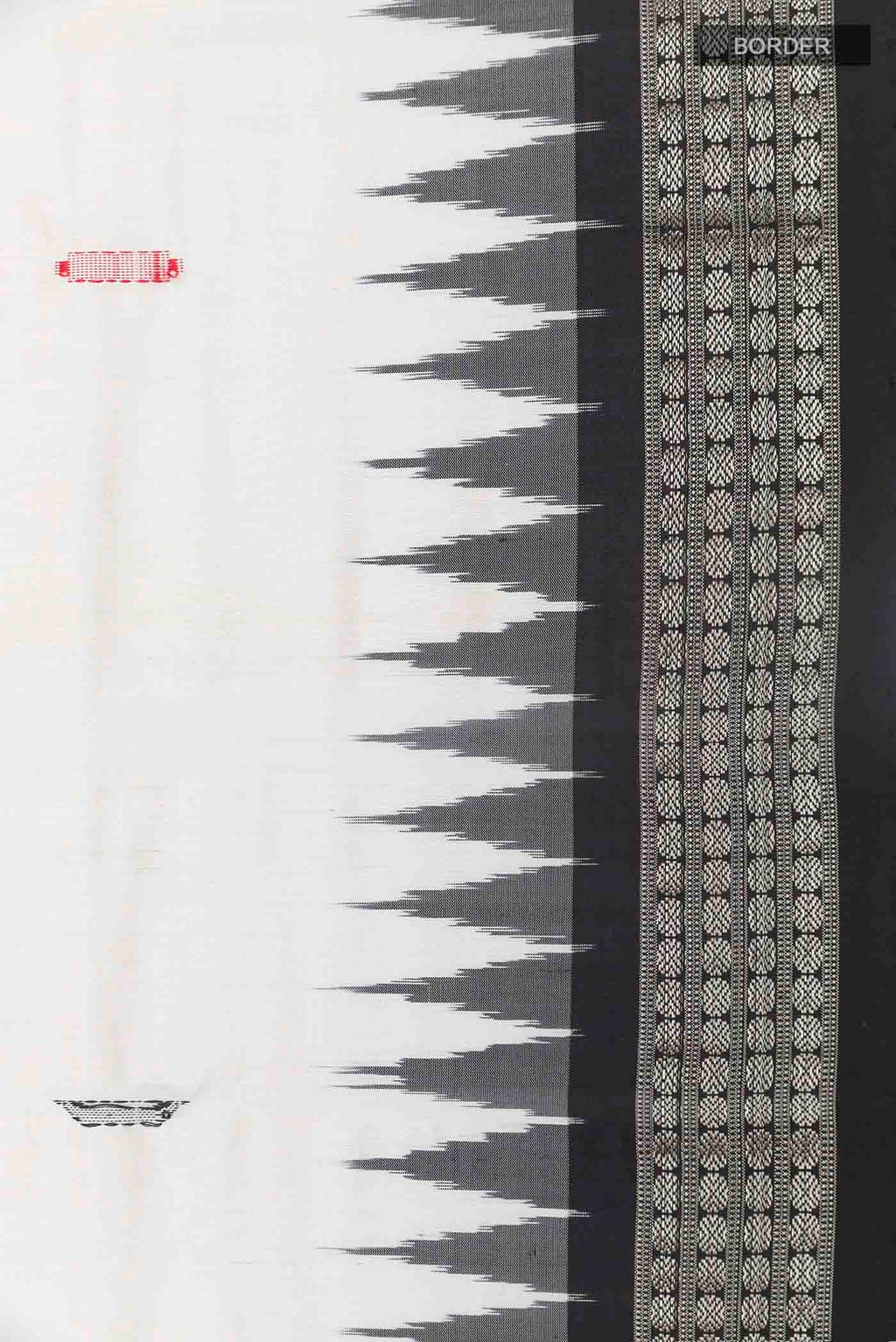 Border image of White Orissa Silk Saree with Thread Butta on the body and Zari Border