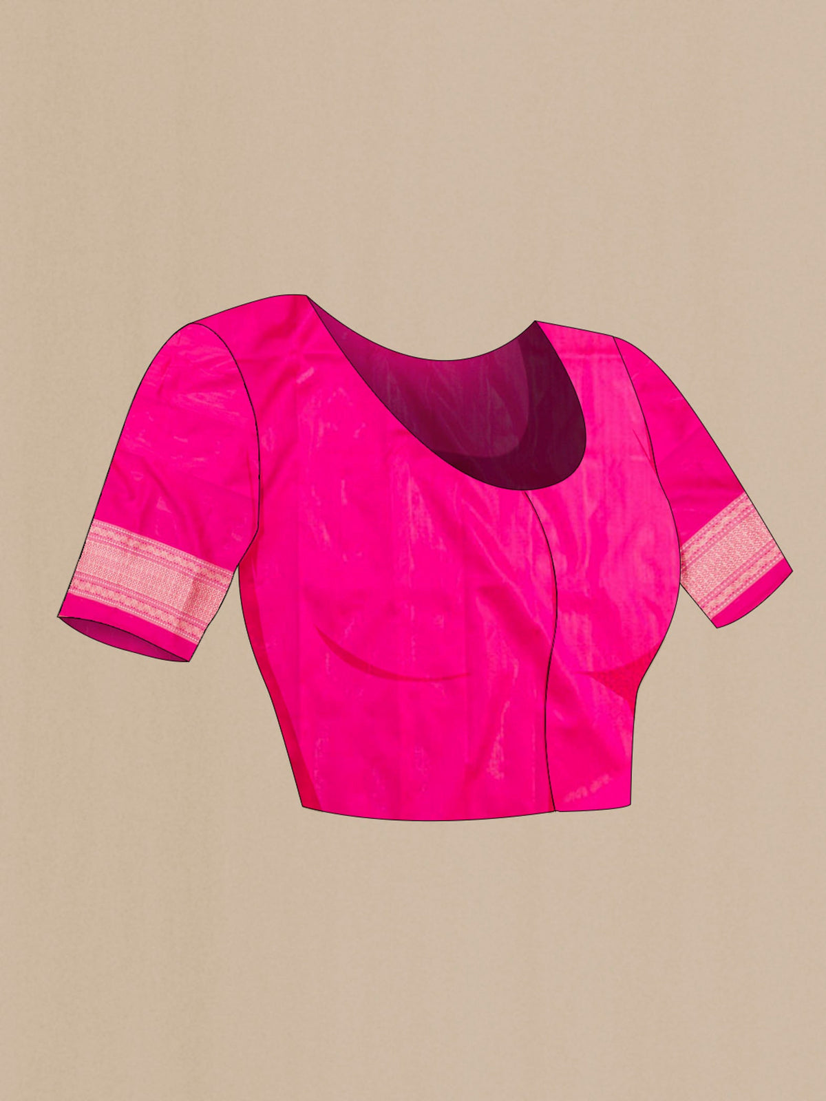 Close up image of the blouse of Pink Banarasi Saree with Zari Butta on the body and Zari Border