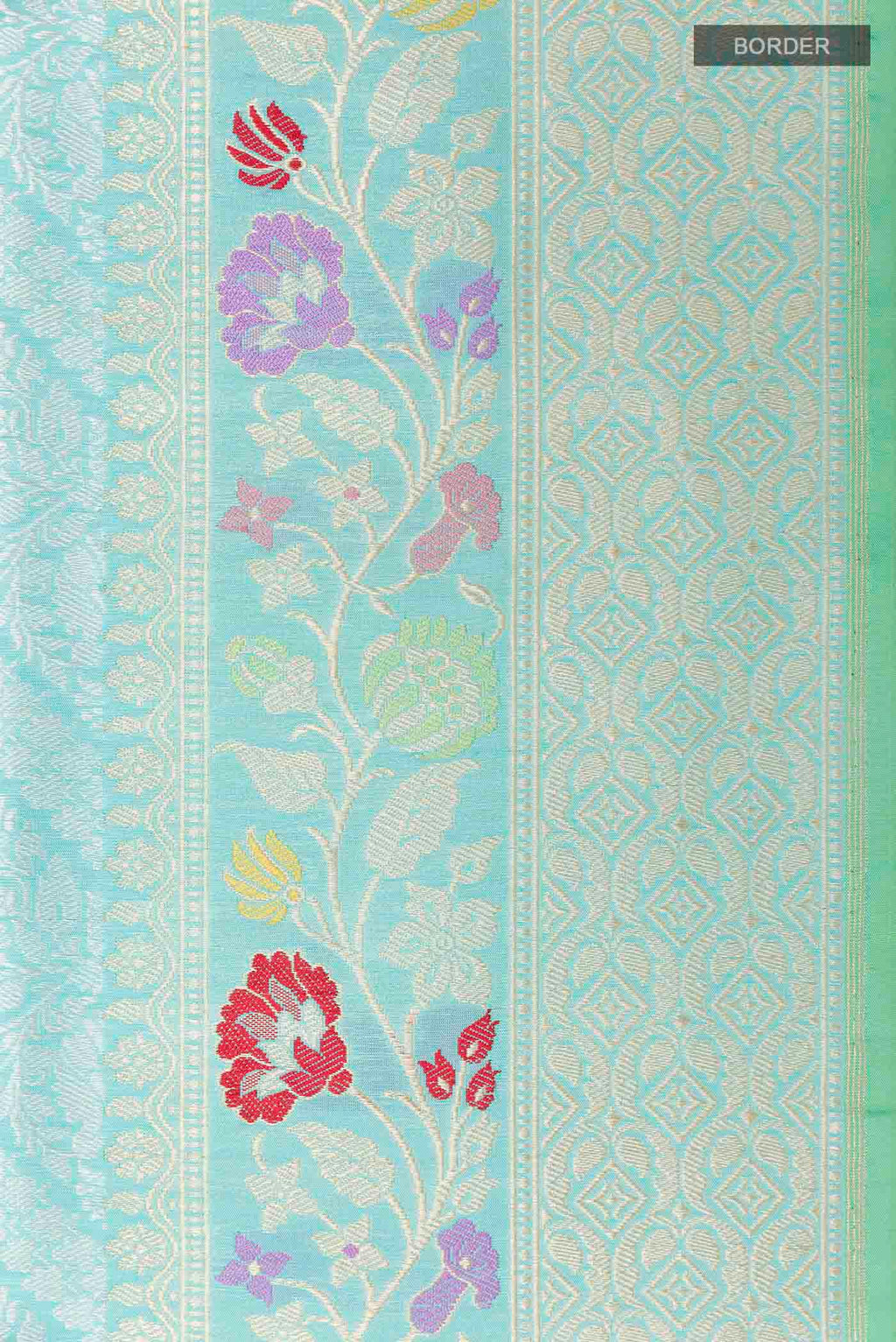Border image of Turquoise Banarasi Saree with Zari Brocade on the body and Zari Border