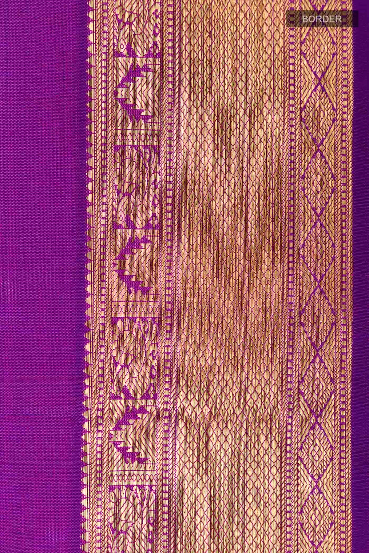 Border image of Purple Kanchipuram Silk Saree with Zari Butta on the body and Zari Border