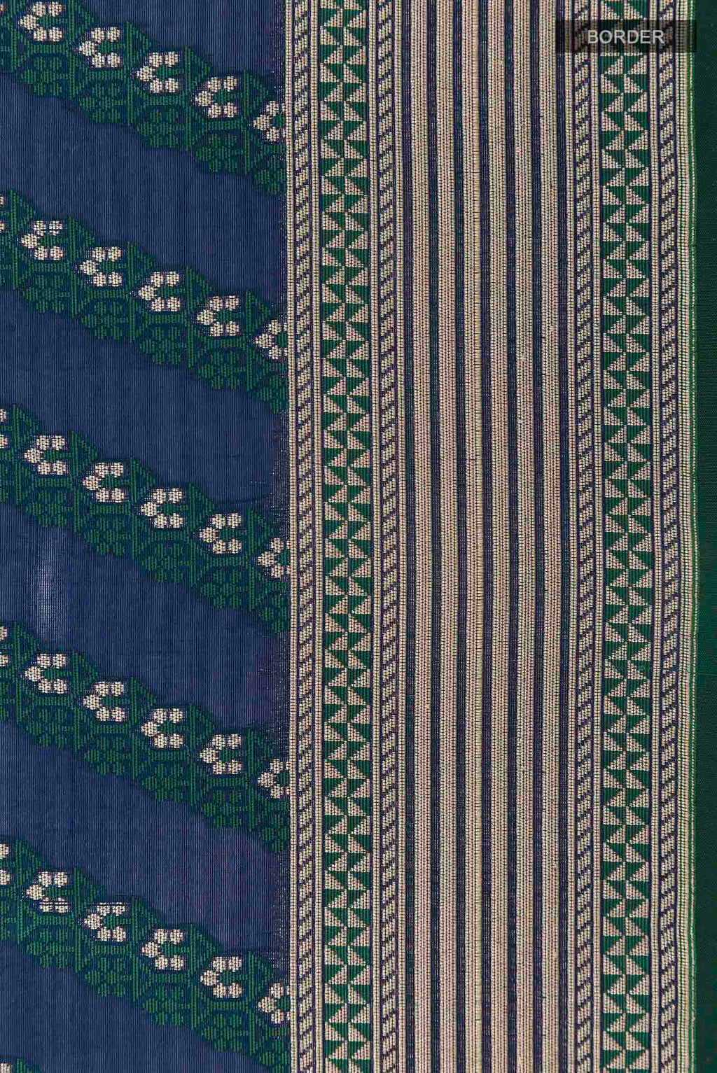 Border image of Blue Banarasi Silk Saree with Stripes on the body and Zari Border